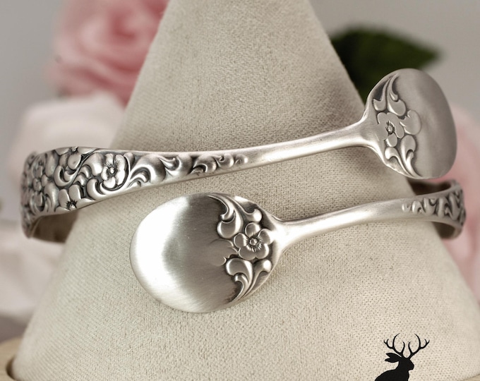 Dominick & Haff Rococo Forget-Me-Not Tong Bracelet, Art Nouveau Forget-Me-Not Cuff, Antique Sterling Silver Spoon Jewelry, 116BR