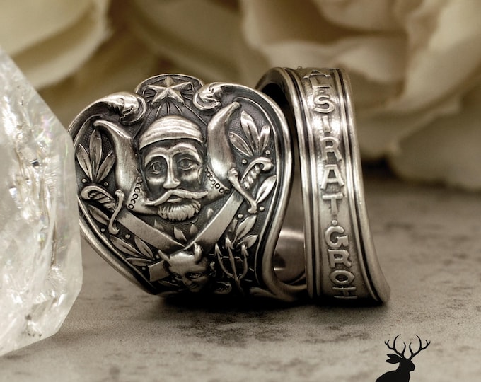 Rare Al Sirat Grotto Ring, Sterling Silver M.O.V.P.E.R Ring, Masonic Fraternal Organization Ring, Unique Sterling Silver Spoon Ring, 2280