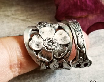 Antique Wild Rose Ring, Rosa Canina Ring, Sterling Silver Rose Ring, Rose Ring, Vintage Flower Ring, Sterling Ring, Vintage Jewelry, 1910