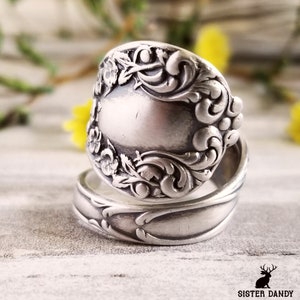 Forget-Me-Not Flower Ring, Art Nouveau Style Spoon Ring, Forget-Me-Not Jewelry, Flower Bridal Spoon Ring, Bridesmaid Floral Ring 735B