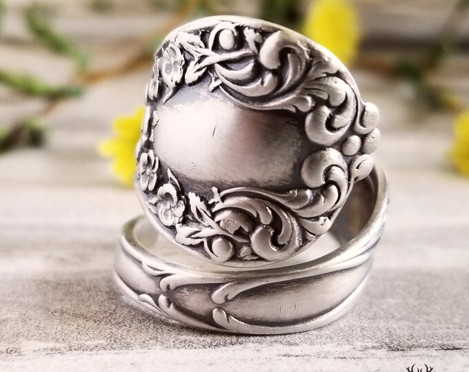 Forget-Me-Not Flower Ring, Art Nouveau Style Spoon Ring, Forget-Me-Not Jewelry, Flower Bridal Spoon Ring, Bridesmaid Floral Ring 735B