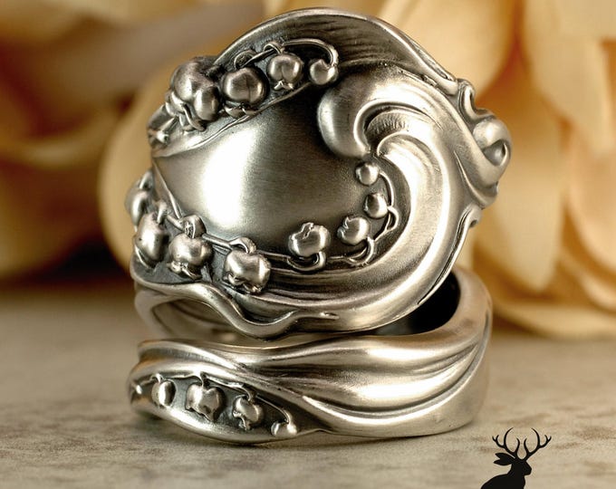 Rare Shiebler Lily of the Valley Ring, Sterling Wild Flower Ring, Art Nouveau Ring, Sterling Silver Shiebler Silversmiths Spoon Ring, 2396