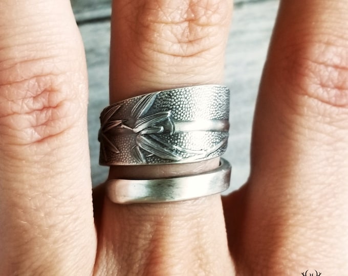 Silver Bamboo Ring, Grass of Steel Ring, Bamboo Ring, Vintage Grass Ring, Oriental Spoon Ring, Japanese Silver Ring, Plant Spoon Ring, 978