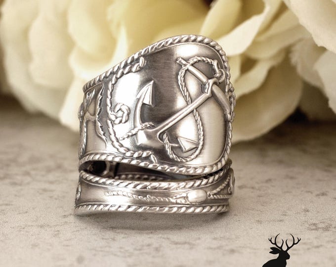 Atlantic City Nautical Ring, Anchor Wrap Ring, Sterling Beacon Ring, Vintage Beach Ring, Antique Sterling Silver Spoon Ring, 2433