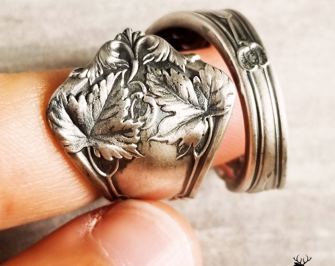 Maple Leaf Sterling Spoon Ring, Botanical Spoon Ring, Vintage Spoon Ring, Vintage Spoon Jewelry, Nature Inspired Spoon Ring, Leaf Ring, 196