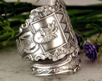 Wide Hopi Snake Dancer Ring, Indigenous Spiral Ring, Sterling Southwest Ring, Silver Wrap Ring, Sterling Silver Souvenir Spoon Ring, 1446