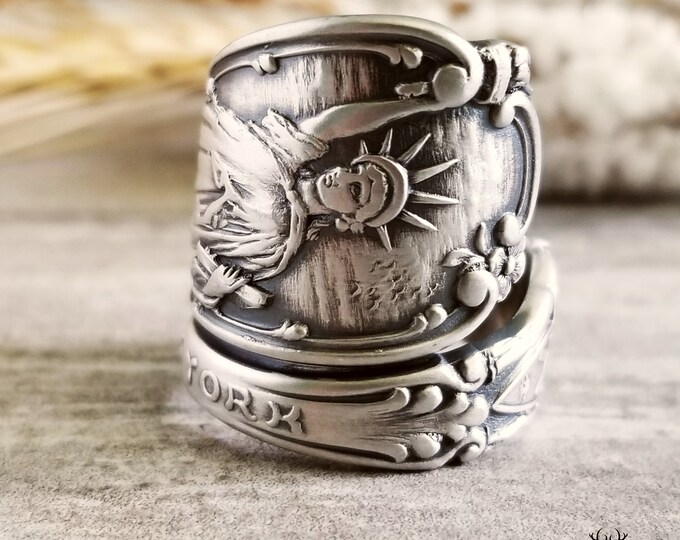 Statue of Liberty Ring, New York Sterling Spoon Ring, Tiffany's Spoon Ring, New York Vintage Spoon Ring, Silver NY Souvenir Ring 1922