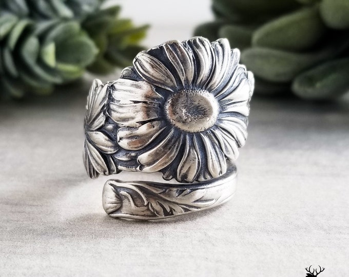 Daisy Spoon Ring, Flower Spoon Ring, Sterling Daisy Ring, Vintage Sterling Silver Ring, Vintage Floral Ring, Sterling Silver Spoon Ring, 188