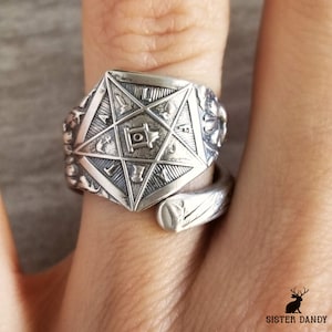 Order of the Eastern Star Spoon Ring, Sterling OES Spoon Ring, Vintage Masonic Ring, Rare Spoon Ring, Sterling Silver OES Spoon Ring, 309
