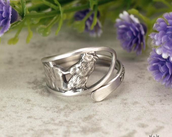 Tiny Sterling Mountain Goat Ring, Glacier National Park Silver Wrap Ring, Sterling Silver Ram Ring, Rocky Mountain Goat Spoon Ring, 2236