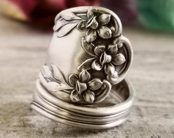 Sterling Jonquil Ring, Unique Narcissus Bloom Ring, Vintage Daffodil Wrap Ring, Silver Spring Ring, Floral Ring, Antique Flower Ring, 1952