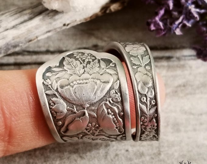 Briar Rose Sterling Ring, Antique Wildflower Ring, Silver Wild Rose Ring, Vintage Rose Jewelry, Unique Sterling Silver Spoon Ring, 1188