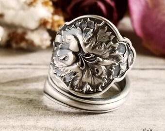 Antique Sterling Carnation Ring, Handmade Dianthus Ring, Elegant Flower Ring, Floral Jewelry Gift, Art Nouveau Sterling Adjustable Ring, 648