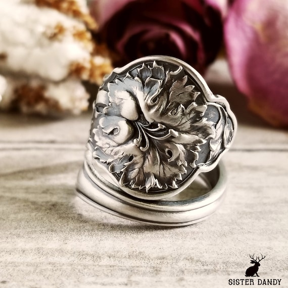 Antique Sterling Carnation Ring, Handmade Dianthus Ring, Elegant