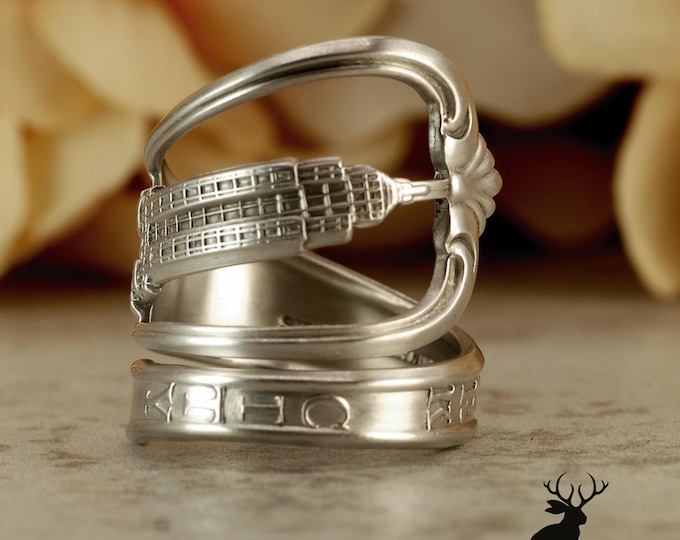 New York Sterling Ring, Empire State Building Ring, Vintage NYC Wrap Ring, Silver NY Souvenir Ring, Antique Silver Spoon Ring, 1667B