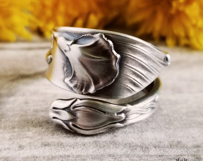 Morning Glory Sterling Spoon Ring, Art Nouveau Spoon Ring, Floral Spoon Ring, Vintage Spoon Jewelry, Flower Sterling Silver Spoon Ring, 1655