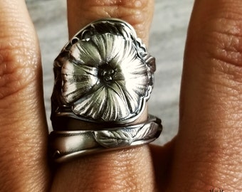 Morning Glory Sterling Wrap Ring, Spiral Ipomoea Ring, Unique Floral Ring, Vintage Elegant Jewelry, Sterling Silver Flower Spoon Ring, 467