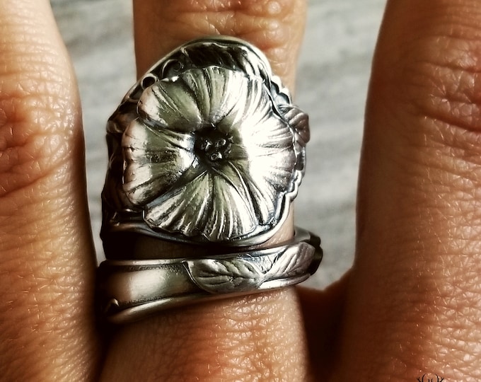 Morning Glory Sterling Wrap Ring, Spiral Ipomoea Ring, Unique Floral Ring, Vintage Elegant Jewelry, Sterling Silver Flower Spoon Ring, 467