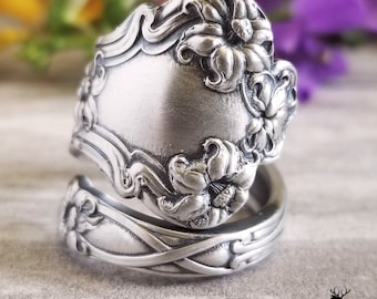 Art Nouveau Lily Ring, Silver Lily Spoon Ring, Vintage Flower Spoon Ring, Antique Floral Sterling Silver Spoon Ring, Boho Floral Ring, 257