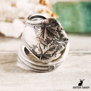 Maple Leaf Sterling Spoon Ring, Botanical Spoon Ring, Vintage Spoon Ring, Vintage Spoon Jewelry, Nature Inspired Spoon Ring, Leaf Ring, 196