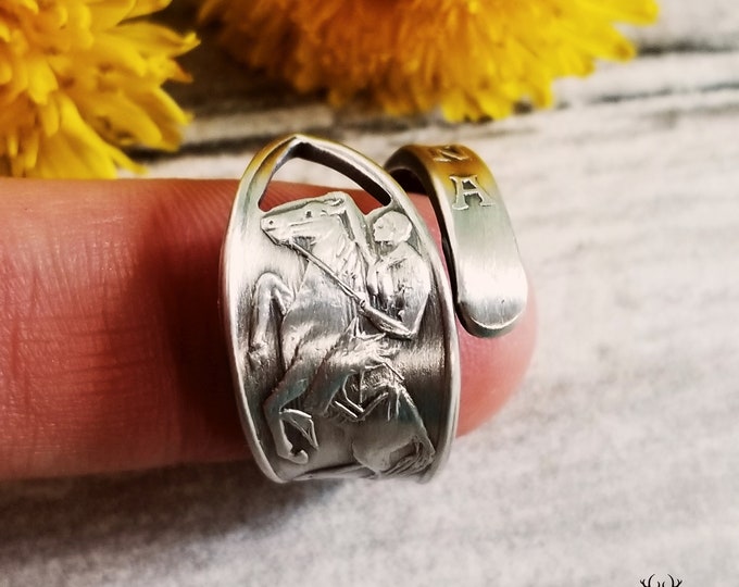 Silver Cowboy Ring, Montana Silver Ring, Sterling Cowboy Ring, Sterling Spoon Ring, Western Ring, Vintage Sovenir Silver Spoon Ring, 1838