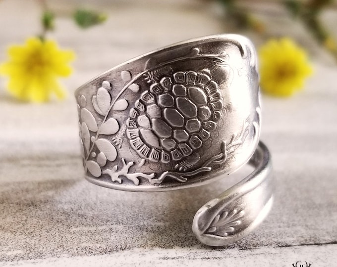 Turtle Spoon Ring, Sterling Silver Turtle Ring, Turtle Jewelry, Maryland Turtle Spoon Ring, Silver Tortoise Ring, Vintage Reptile Ring, 661C