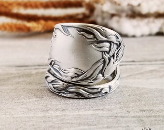 Sterling Corn Spoon Ring, Vegetable Garden Spoon Ring, Gardening Spoon Ring, Vintage Jewelry Gift, Nature Inspired Leaf Spoon Ring, 1879