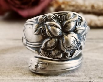 Silver Daffodil Ring, Sterling Narcissus Bloom Ring, Vintage Spring Bloom Ring, Silver Spoon Ring, Floral Ring, Antique Flower Ring, 1032B