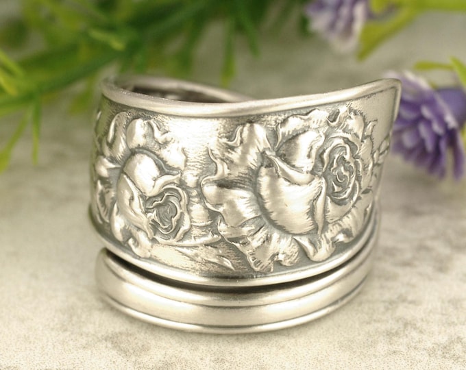 Elegant Rosa Ring, Sterling Silver Rose Wrap Ring, Sterling Rose Bloom Ring, Vintage Rose Ring, Antique Rose Jewelry, Retro Rose Ring, 1840