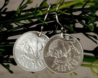 Sterling Silver Taurus Dangle Earrings, Silver Zodiac Bull Earrings, Art Nouveau Astrology Dangle Earrings, Earth Sign Jewelry, Taurus-E5