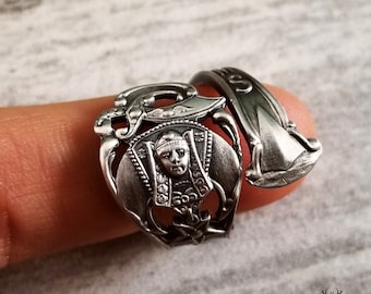 Rare Vintage Sterling Masonic Ring, Rare Wrap Ring, Sterling Silver Spiral Ring, Unique Masonic Jewelry, Unique Symbolic Spoon Ring, 1769