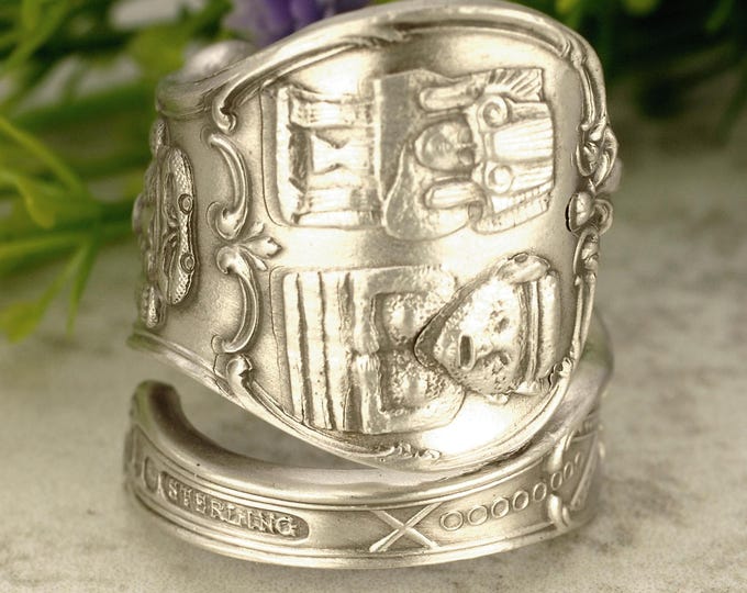 Sterling Mayan Ring, Aztec Wrap Ring, Silver Tribal Ring, Sterling Olmec Ring, Vintage Spoon Ring, Sterling Silver Maya Wrap Ring, 2202