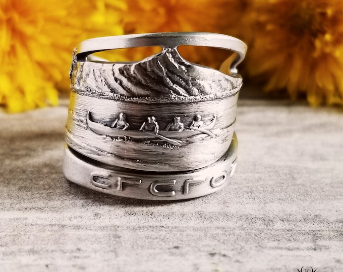 Sterling Honolulu Ring, Vintage Diamond Head Hawaii Ring, Art Nouveau Sterling Island Ring, Hawaiian Jewelry, Adjustable Silver Ring, 1971