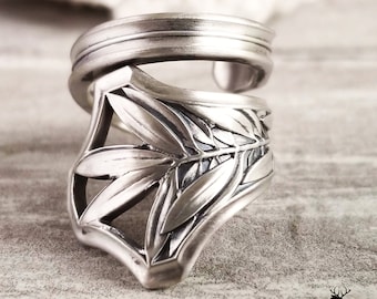 Bamboo Spoon Ring, Sterling Spoon Ring, Bamboo Ring, Vintage Spoon Jewelry, Oriental Spoon Ring, Japanese Silver Ring, Plant Spoon Ring 1088