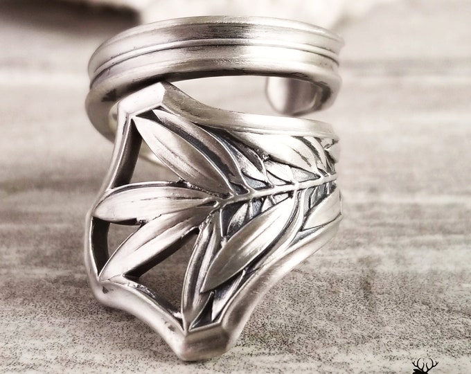 Bamboo Spoon Ring, Sterling Spoon Ring, Bamboo Ring, Vintage Spoon Jewelry, Oriental Spoon Ring, Japanese Silver Ring, Plant Spoon Ring 1088