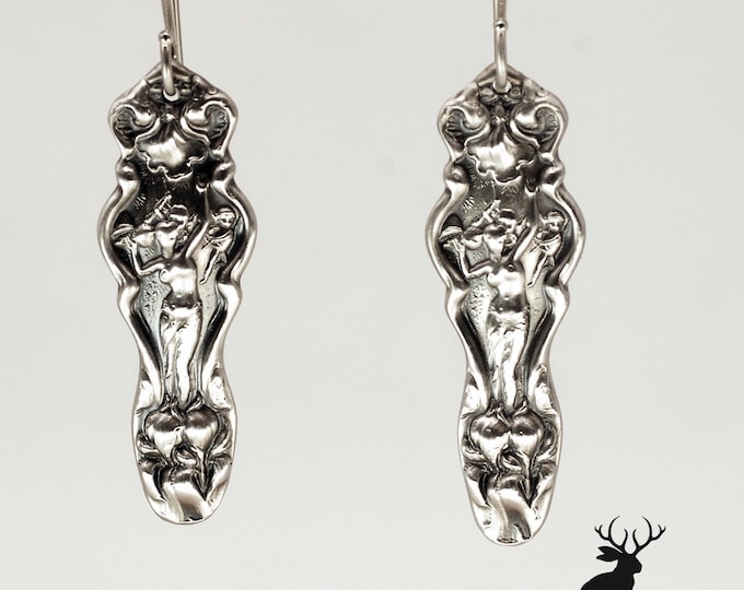 Dancing Goddess Dangle Earrings, Fairy Art Nouveau Sterling Silver, Goddess Silver Earrings, Fairy Earrings, Vintage Inspired Jewelry, 347A