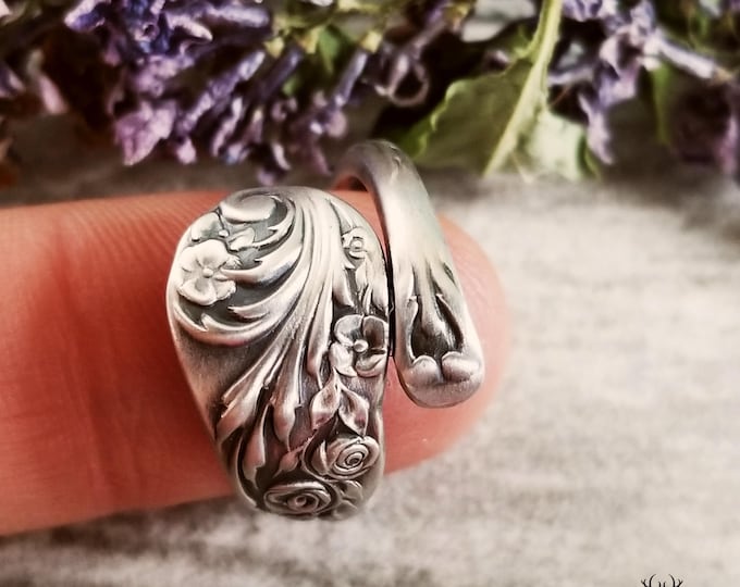 Flora Reed and Barton Boho Ring, Sterling Wildflower Ring, Vintage Rosa Canina Ring, Floral  Jewelry, Art Nouveau Sterling Silver Ring, 474B