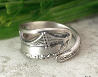 Dainty Golden Gate Bridge Ring, Silver San Francisco Ring, San Fran Ring, Sterling Spoon Ring, Vintage Ring, Sterling Souvenir Ring, 2211