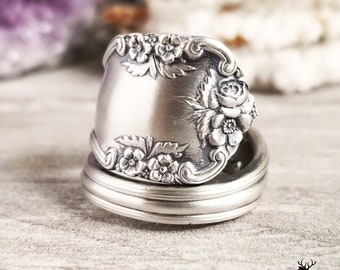 Wild Rose Sterling Silver Bloom Ring, Vintage Silver Rose Spiral Ring, Elegant Floral Sterling Wrap Ring, Antique Floral Spoon Ring, 1273