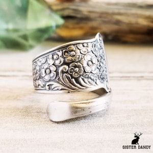 Forget-Me-Not Flower Ring, Art Nouveau Style Spoon Ring, Forget-Me-Not Jewelry, Flower Bridal Spoon Ring, Bridesmaid Floral Ring 1128