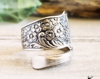 Forget-Me-Not Flower Ring, Art Nouveau Style Spoon Ring, Forget-Me-Not Jewelry, Flower Bridal Spoon Ring, Bridesmaid Floral Ring 1128