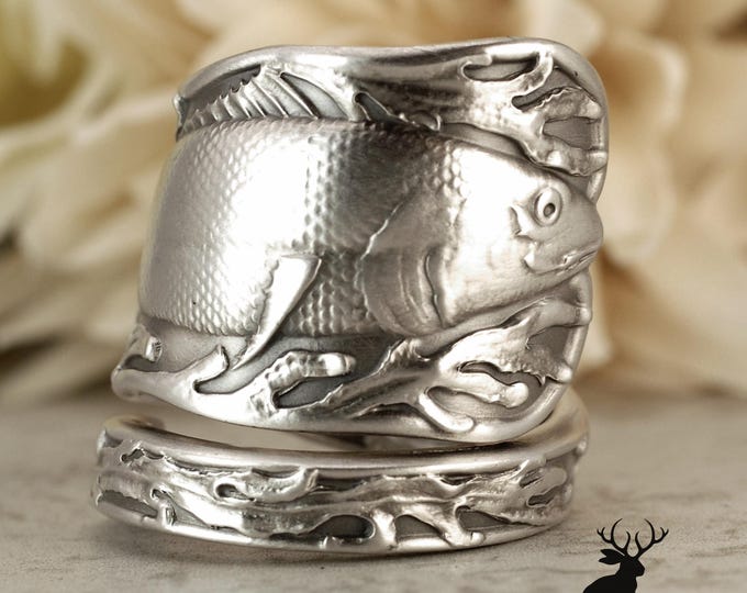 Sterling Fish Ring, Angler Wrap Ring, Osteichthyes Ring, Vintage Fishing Ring, Vintage Pisces Ring, Sterling Silver Spoon Ring, 2318