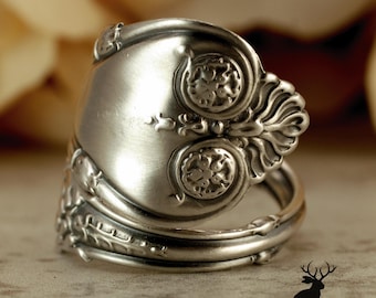Sterling Silver Boho Wrap Ring, Victorian Sterling Spiral Ring, Rococo Vintage Spoon Ring, Antique Sterling Silver Spoon Ring, 2398