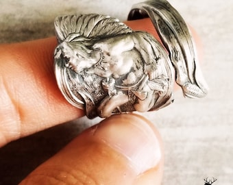 Native American Wrap Ring, Indian Spiral Ring, Sterling Spoon Ring, Spoon Ring Gift, Sterling Silver Spoon Ring, Unique Adjustable Ring, 752