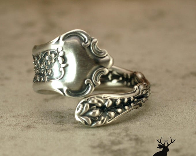 Dainty Forget-Me-Not Ring, Floral Art Nouveau Style Spoon Ring, Forget-Me-Not Jewelry, Flower Bridal Spoon Ring, Rococco Floral Ring 1127B