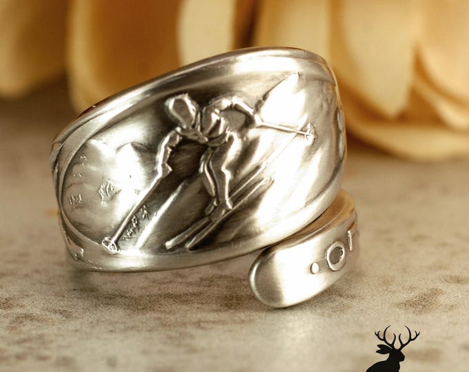Dainty Aspen Ring, Colorado Silver Skiing Ring, Sterling Winter Sports Ring, Southwest Ring, Vintage Souvenir Silver Spoon Ring, 2382