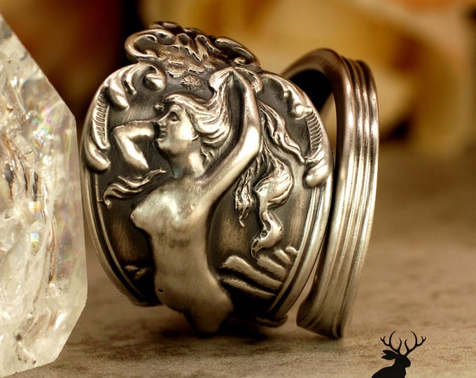 Rare Sterling Goddess Ring, Silver Spiral Aphrodite Ring, Divine Feminine Goddess Ring, Art Nouveau Ring, Art Nouveau Spoon Ring, 1964