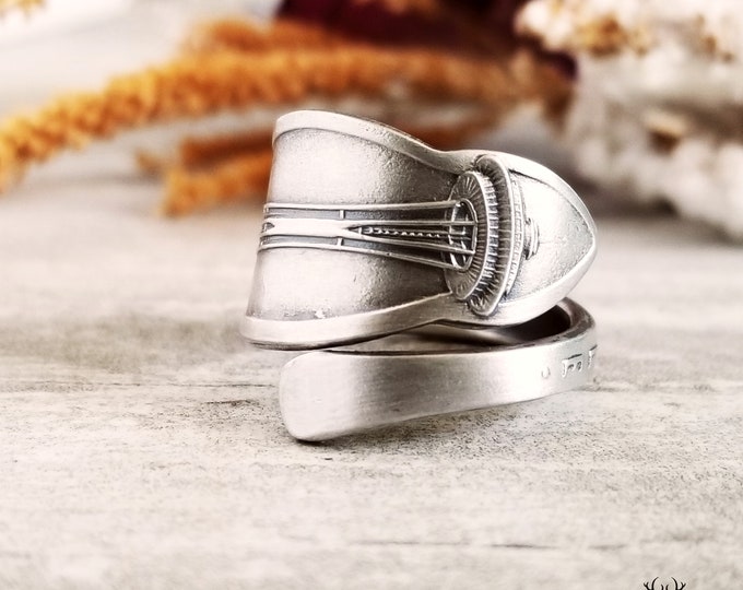 Seattle Space Needle Ring, Seattle Washington Souvenir Ring, Sterling Spoon Ring, Vintage Spoon Ring,  Washington Sterling Ring Gift, 1479