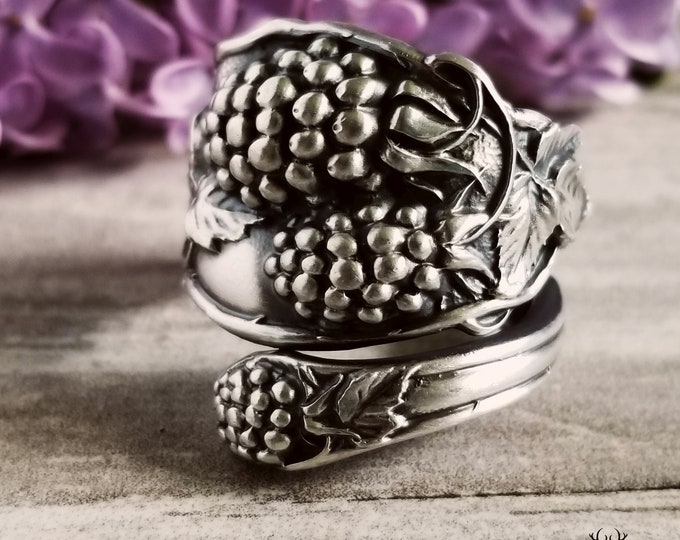 Sterling Blackberry Ring, Blackberry Sterling Silver Ring, Vintage Berry Ring, Art Nouveau Sterling Rasberry, Berry Fruit Ring, 789
