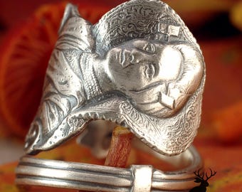 Zuid-Beveland Honor Ring, Goddess Wrap Ring, Sterling Silver Divine Feminine Ring, Elegant Vintage Dancer Ring, Art-Nouveau Spoon Ring, 2311